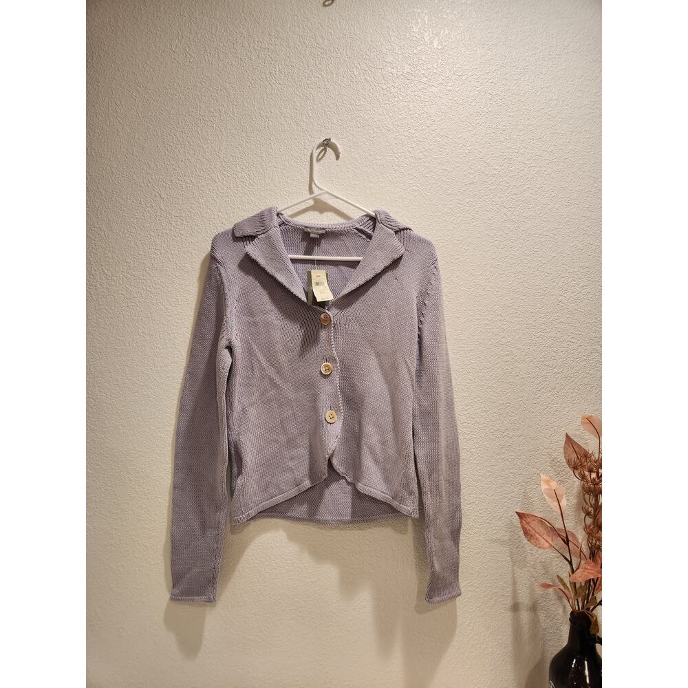 NWT Ann Taylor 100% Cotton Collared Button Cardigan S Lilac Purple Lightweight
